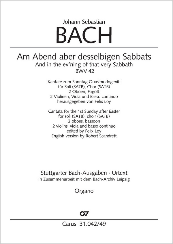 Am Abend aber desselbigen Sabbats&nbsp;&nbsp;Kantate 42 BWV42&nbsp;&nbsp;Orgel