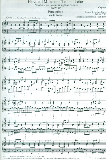 Herz und Mund und Tat und Leben&nbsp;&nbsp;Kantate Nr.147 BWV147&nbsp;&nbsp;Orgel