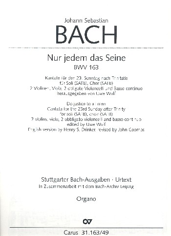 Nur jedem das Seine&nbsp;&nbsp;Kantate Nr.163 BWV163&nbsp;&nbsp;Orgel