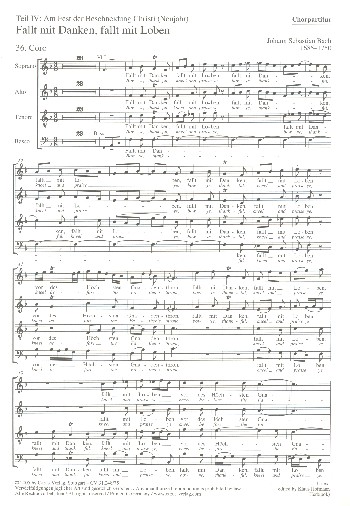 Bach, Johann Sebastian Weihnachtsoratorium&nbsp;&nbsp;Soli SATB, Coro SATB, 2 Fl, 2 Ob/2 Obda, 2 Obca, 3 Tr, Timp, 2 Cor, 2&nbsp;&nbsp;Chorpartitur