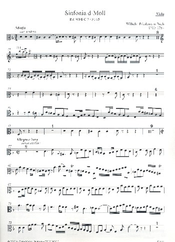 Sinfonia d-Moll BR-WFBC7/Fk65&nbsp;&nbsp;für 2 Flöten, Streicher und Bc&nbsp;&nbsp;Viola
