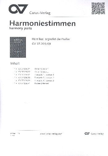 Ergreifet die Psalter, ihr christlichen Chöre HoWV II.I  für Sopran Tenor, gem Chor, Orchester und Orgel  Harmoniestimmen