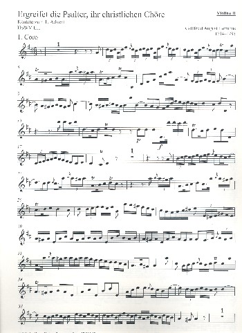 Ergreifet die Psalter, ihr christlichen Chöre HoWV II.I  für Sopran, Tenor, gem Chor und Orchester  Violine 2