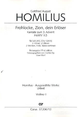 Frohlocke Zion dein Erlöser HoWVII.5  für Soli, gem Chor und Instrumente  Violine 2