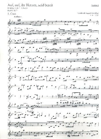 Auf auf ihr Herzen seid bereit  für Soli, gem Chor, 2 Oboen, 2 Violinen, Viola, Bc  Violine 1