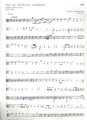 Auf auf ihr Herzen, seid bereit  für Soli, gem Chor, 2 Oboen, 2 Violinen, Viola, Bc  Viola