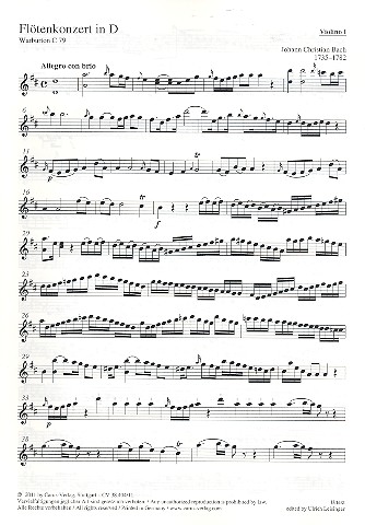 Konzert D-Dur WarbC79  für Flöte und Kammerorchester  Violine 1