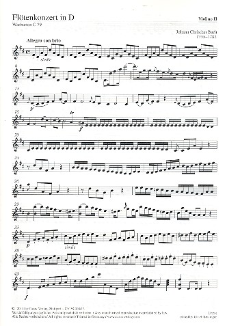 Konzert D-Dur WarbC79  für Flöte und Kammerorchester  Violine 2