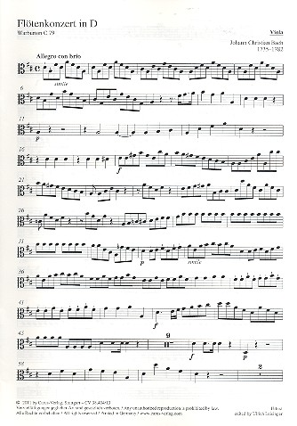 Konzert D-Dur WarbC79  für Flöte und Kammerorchester  Viola