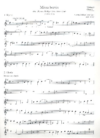Missa brevis über Komm Heiliger Geist Herre Gott TVWV9:10&nbsp;&nbsp;für gem Chor und Instrumente&nbsp;&nbsp;Violine 1/Oboe 1
