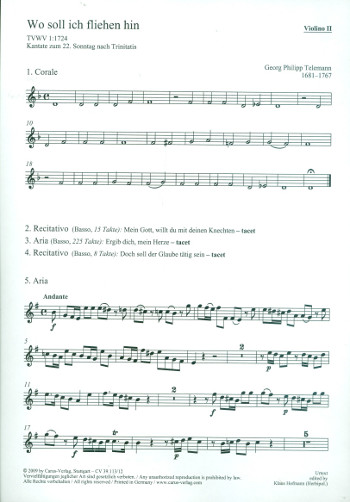 Wo soll ich fliehen hin TWV1:1724&nbsp;&nbsp;für Bass, gem Chor und Orchester&nbsp;&nbsp;Violine 2