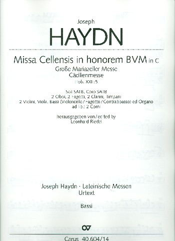 Grosse Mariazeller Messe C-Dur Hob.XXII:5&nbsp;&nbsp;für Soli, gem Chor und Orchester&nbsp;&nbsp;Violoncello/Kontrabass