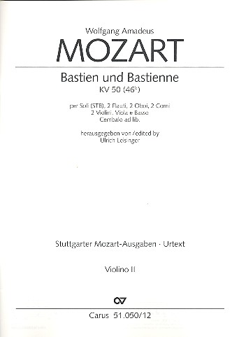 Bastien und Bastienne KV50 (KV46b) (Wiener Fassung 1768)&nbsp;&nbsp;für Soli und Orchester&nbsp;&nbsp;Violine 2