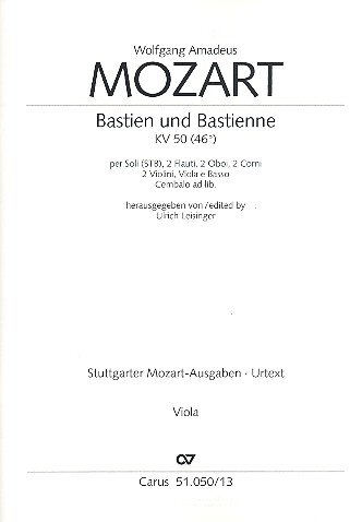Bastien und Bastienne KV50 (KV46b) (Wiener Fassung 1768)&nbsp;&nbsp;für Soli und Orchester&nbsp;&nbsp;Viola