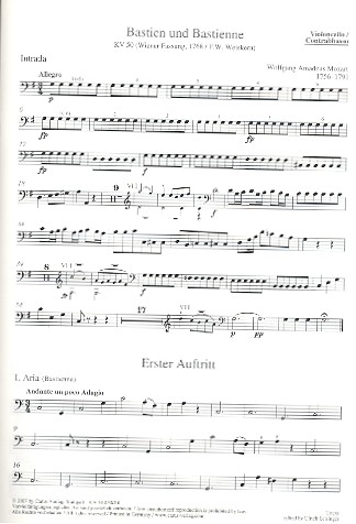 Bastien und Bastienne KV50 (KV46b) (Wiener Fassung 1768)&nbsp;&nbsp;für Soli und Orchester&nbsp;&nbsp;Violoncello/Kontrabass