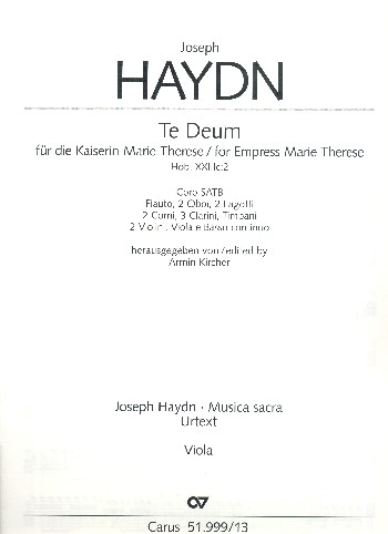 Te Deum für gem Chor, Bläser, Pauken,&nbsp;&nbsp;Streicher und Bc&nbsp;&nbsp;Viola