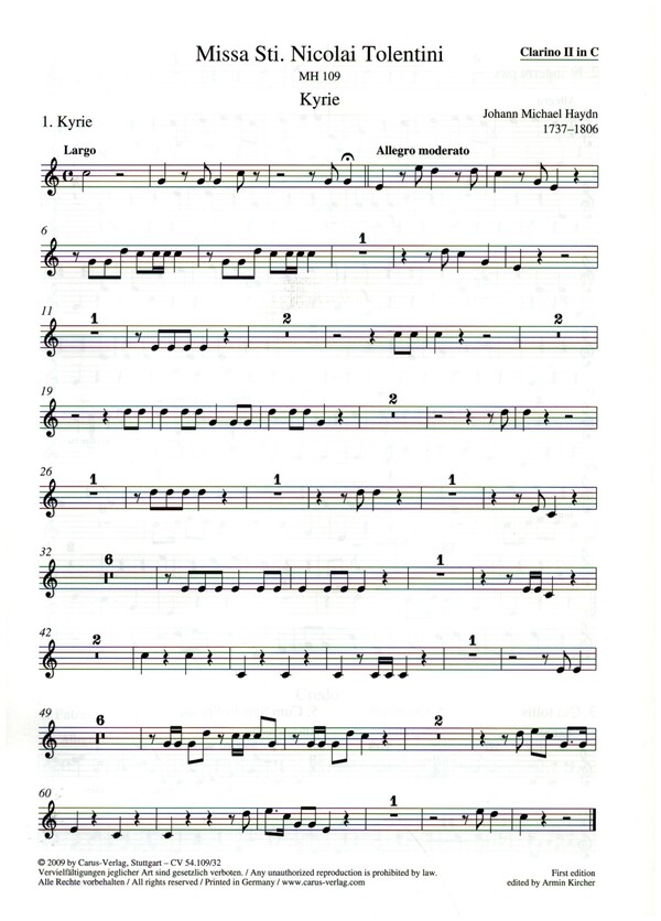 Missa Sancti Nicolai Tolentini MH109  für Soli, Frauenchor und Instrumente  Clarintrompete 2