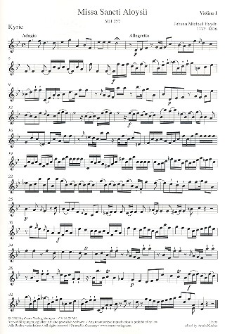 Missa Sancti Aloysii  für 2 Soprane, Alt, Chor (SSA),  2 Violinen, Bass und Orgel  Violine 1