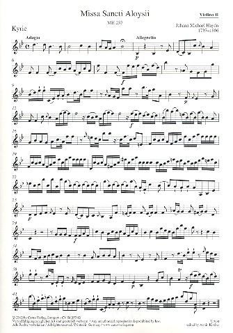 Missa Sancti Aloysii  für 2 Soprane, Alt, Chor (SSA),  2 Violinen, Bass und Orgel  Violine 2