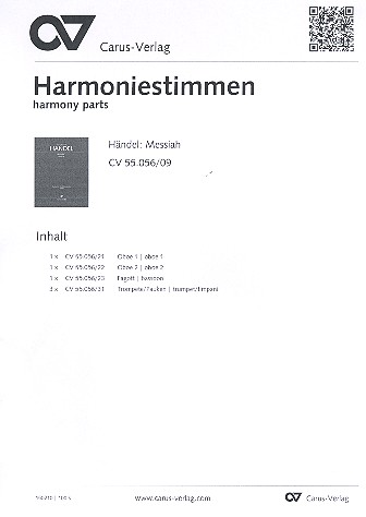 The Messiah HWV56 (with variant Movements)&nbsp;&nbsp;for soloists, mixed chorus and orchestra&nbsp;&nbsp;harmony parts
