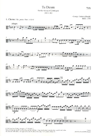 Dettinger Te Deum HWV283&nbsp;&nbsp;für Soli, gem Chor und Orchester&nbsp;&nbsp;Viola