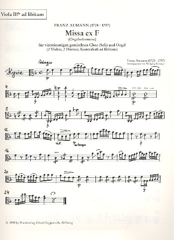 Aumann, Franz Josef Missa ex F  für gem Chor und Orgel (Instrumente ad lib)  Viola 2