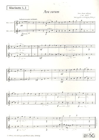 Ave verum&nbsp;&nbsp;Klarinette 1/2&nbsp;&nbsp;Spielpartitur