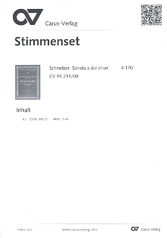 Sonata à 2 chori&nbsp;&nbsp;für 3 (4) Blockflöten, Fagott, 2 Violinen, 3 Violen und Bc&nbsp;&nbsp;Harmonie (4 Flöten)