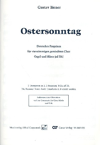 Ostersonntag für gem Chor, 2 Trompeten,  2 Posaunen, (Tuba ad lib) und Orgel  Chorpartitur