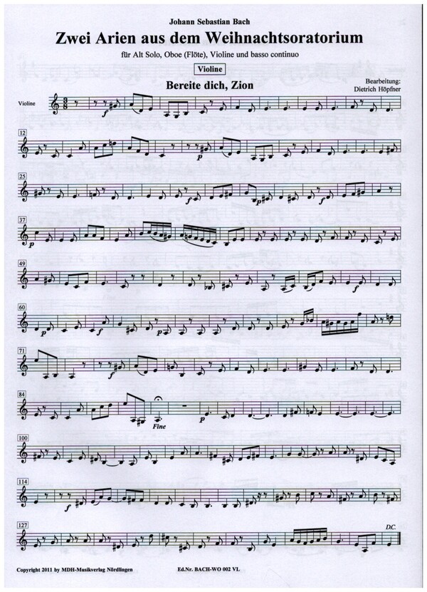 2 Arien aus dem Weihnachtsoratorium  für Alt, Oboe (Flöte), Violine und Bc  Violine