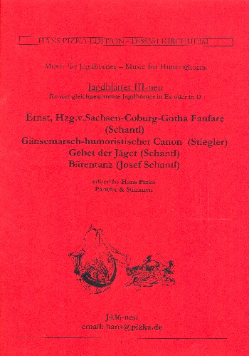 Jagdblätter Band 3 (Neuausgabe)&nbsp;&nbsp;für 4 Jagdhörner in Es oder D&nbsp;&nbsp;Partitur und Stimmen