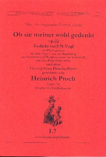 Ob sie meiner wohl gedenkt op.22&nbsp;&nbsp;für Gesang, Horn (Violoncello) und Klavier&nbsp;&nbsp;Partitur und Stimmen