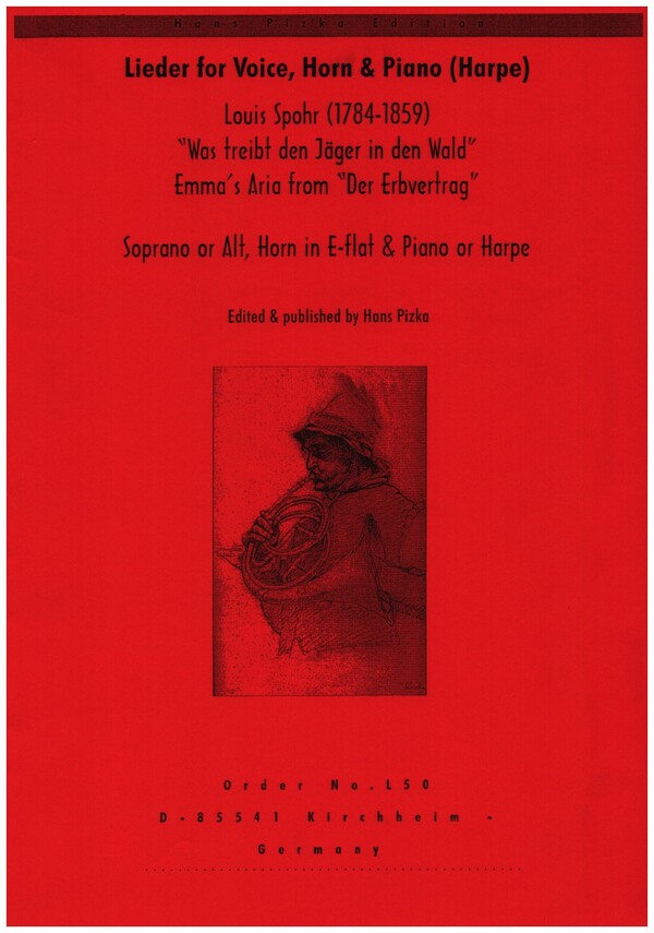 Was treibt den Jäger in den Wald  für Sopran oder Alt, Horn in Es und Klavier (Harfe)  Partitur und Stimmen