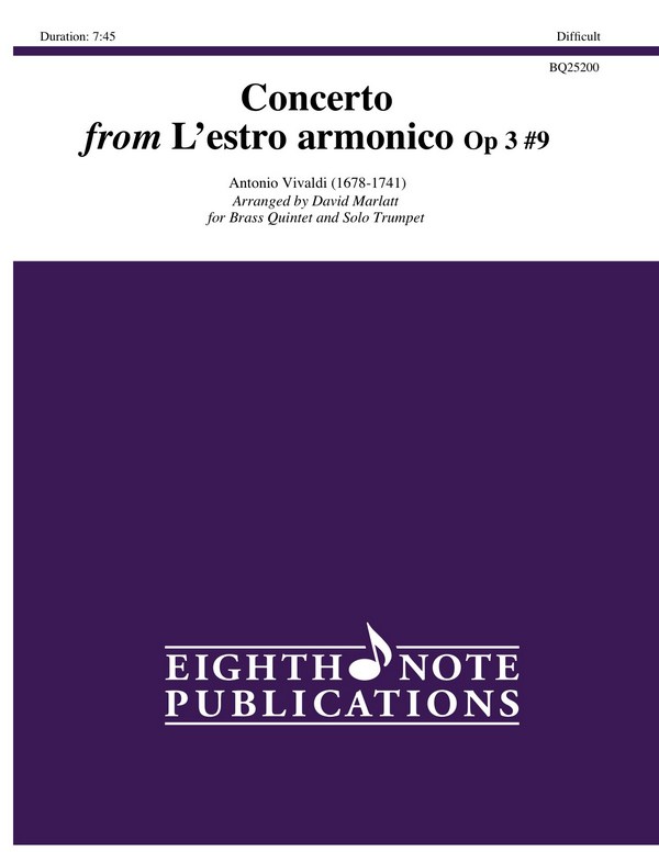 Concerto from L'Estro armonico op.3,9&nbsp;&nbsp;für Trompete solo, 2 Trompeten, Horn, Posaune und Tuba&nbsp;&nbsp;Partitur und Stimmen