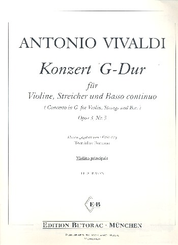 Konzert G-Dur op.3,3&nbsp;&nbsp;für Violine, Streicher und Bc&nbsp;&nbsp;Violine principale