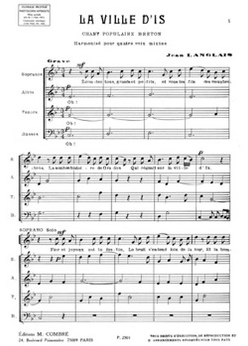 Langlais, Jean&nbsp;&nbsp;La Ville d'Is&nbsp;&nbsp;4 voix mixtes Partition