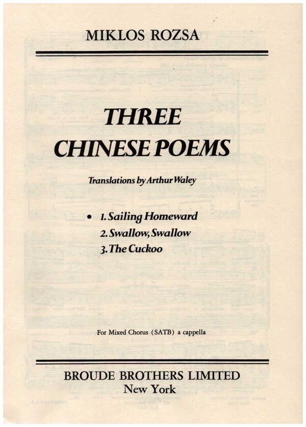 3 Chinese Poems op.35 - Sailing Homeward  for mixed chorus a cappella  vocal score (en)