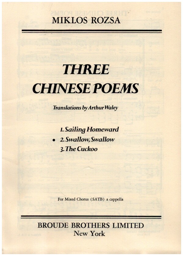 3 Chinese Poems op.35 - Swallow, Swallow  for mixed chorus a cappella  vocal score (en)