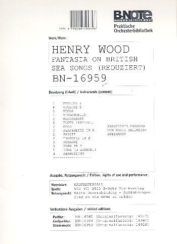 Fantasia on British Sea Songs&nbsp;&nbsp;für Orchester (reduzierte Fassung)&nbsp;&nbsp;Stimmensatz (5-4-3-2-2 + Harmonie)