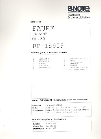 Pavane op.50&nbsp;&nbsp;für Orchester und gem Chor ad.lib (Stimmensatz)&nbsp;&nbsp;Stimmensatz (Streicher 5-4-3-2-2+Harmonie)