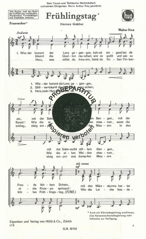 Iten, Walter&nbsp;&nbsp;Frühlingstag&nbsp;&nbsp;Frauenchor