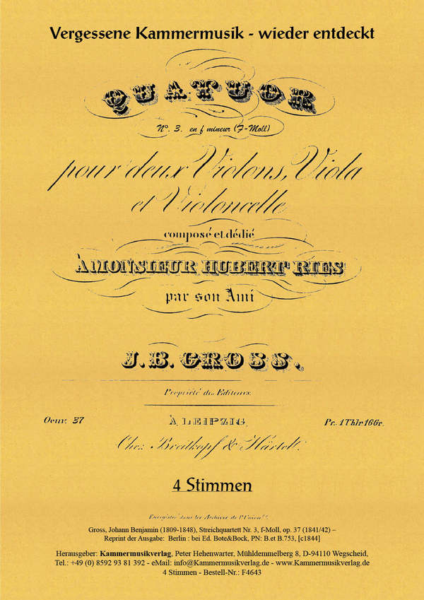Gross, Johann Benjamin  Streichquartett f-Moll  op. 37