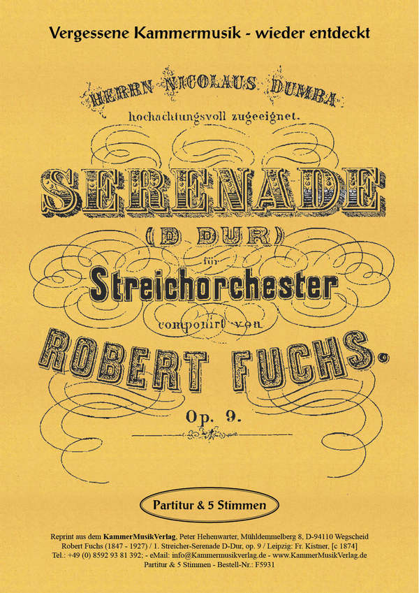 Serenade D-Dur Nr.1 op.9  für Streichorchester  Partitur und Stimmen (1-1-1-1-1)