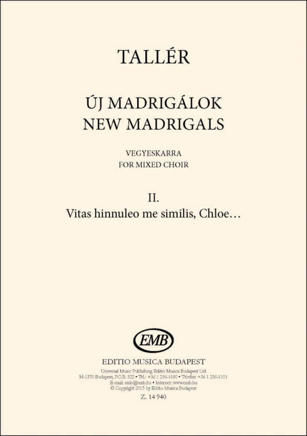Zsófia Tallér&nbsp;&nbsp;Vitas hinnuleo me similis, Chloe&nbsp;&nbsp;Mixed Choir (Klavierauszug)
