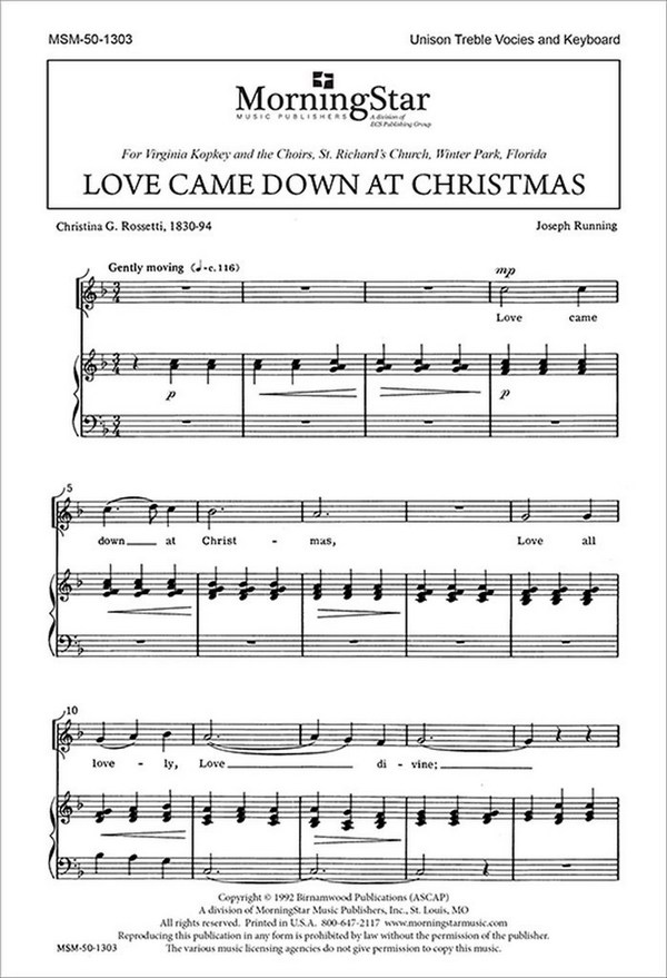 Joseph Running&nbsp;&nbsp;Love Came Down at Christmas&nbsp;&nbsp;Unison Voices, Keyboard
