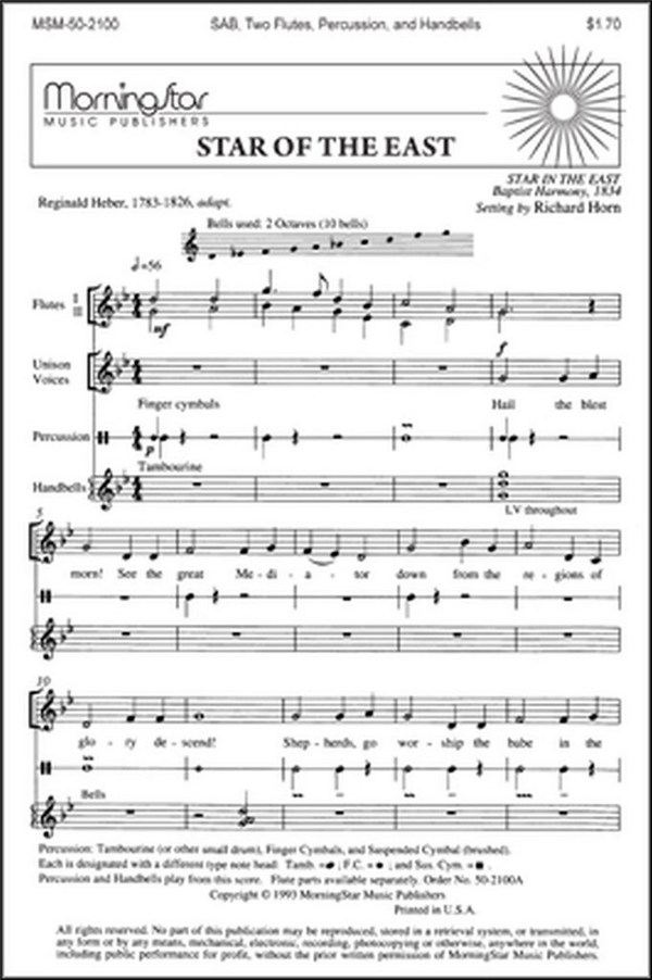 Richard Horn&nbsp;&nbsp;Star of the East&nbsp;&nbsp;SAB, Two Flutes, Percussion, Handbells, Multiple Treble Instruments (C