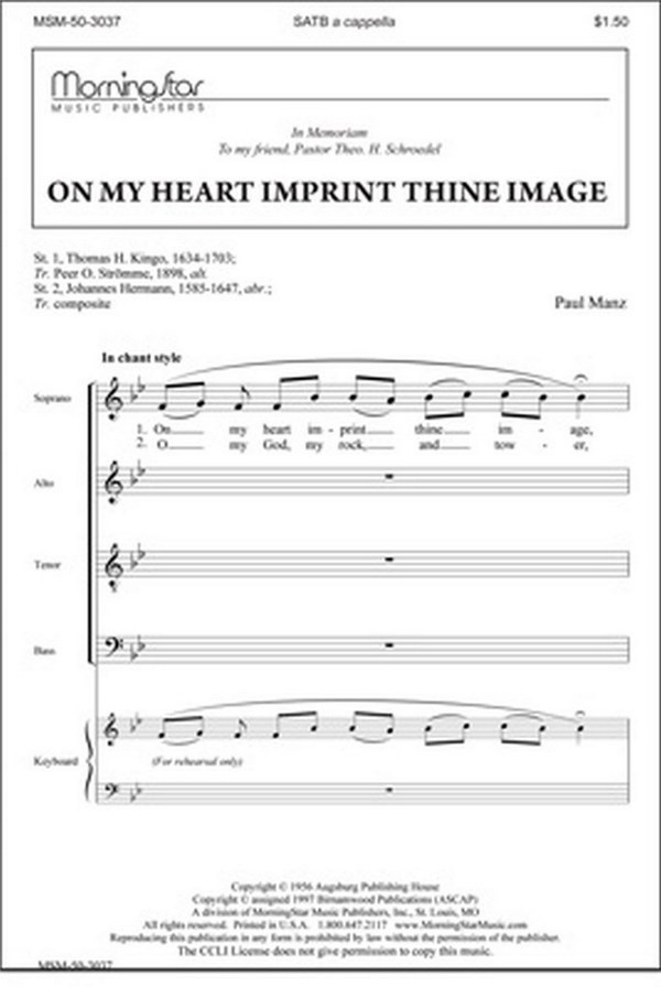 Paul Manz&nbsp;&nbsp;On My Heart Imprint Thine Image&nbsp;&nbsp;SATB a Cappella