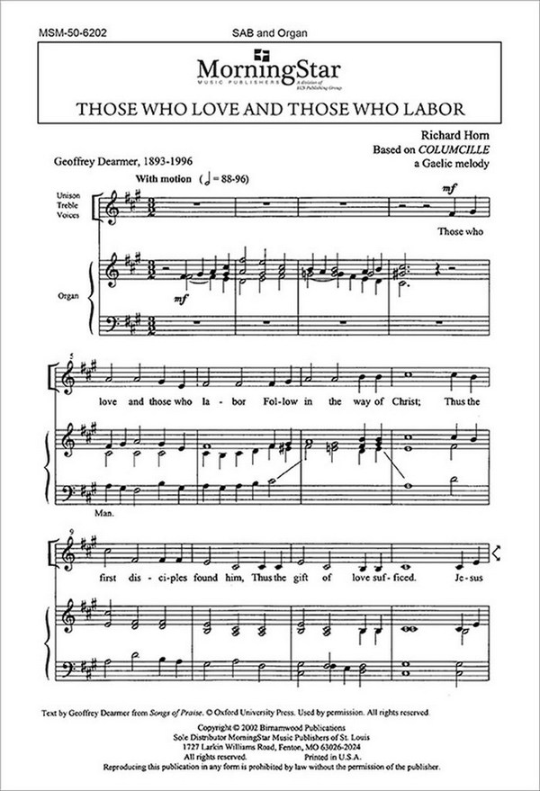 Richard Horn&nbsp;&nbsp;Those Who Love and Those Who Labor&nbsp;&nbsp;SAB and Organ