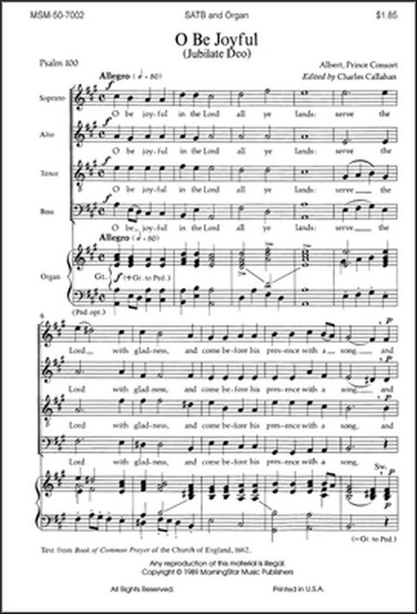 Prince Consort Albert&nbsp;&nbsp;O Be Joyful&nbsp;&nbsp;SATB and Organ