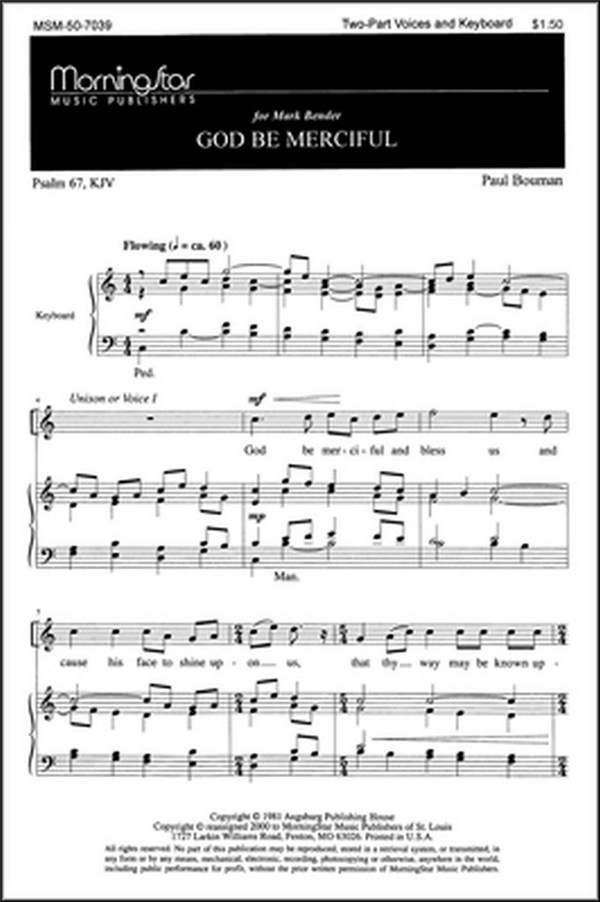 Paul Bouman&nbsp;&nbsp;God Be Merciful&nbsp;&nbsp;Two-Part Treble Voices, Keyboard